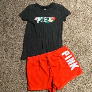 Victoria’s Secret pink shorts set shorts L top S orange and grey
